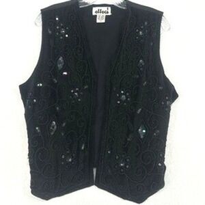 Effeci Vintage Beaded‎ Velvet Vest Black Size Large
